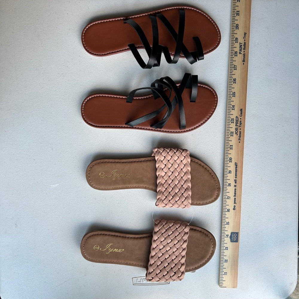 Iynx Pink Braided Slide & Black Strappy Toe Loop Flat Sandals Bundle Size 9 40